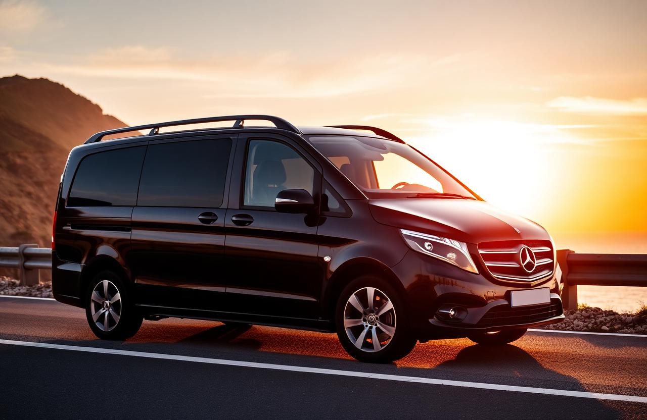 Premium Mercedes minivan on Tenerife coastal road
